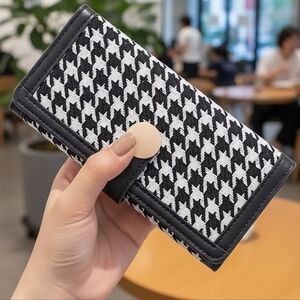 BY:KY Black Houndstooth Pattern Faux Leather Wallet with Golden Accent, NWT!